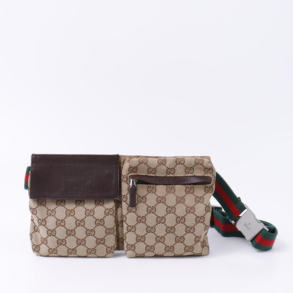GUCCI GGキャンバス ウエストバッグ ベージュ/ブラウン/レッド 