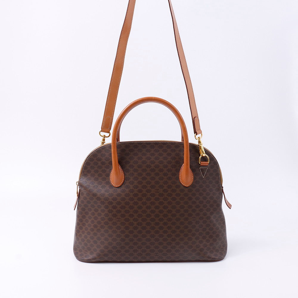 【CELINE】2wayバッグ　ハンドバッグ　マカダム柄　PVC ダークブラウン CELINE マカダム柄 2WAYバッグ ブラウン PVC Leather – VALTIQUE