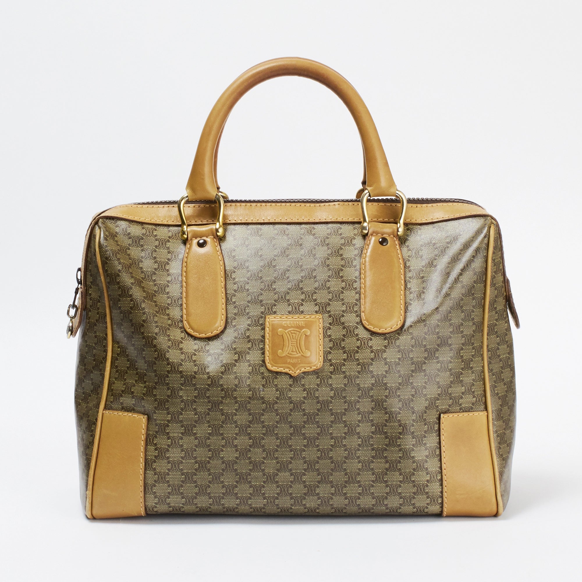 CELINE/セリーヌ】ベージュマカダム トリオンフ ハンドバッグ/ボストン CELINE/セリーヌ】ベージュマカダム トリオンフ ハンドバッグ/ボストン