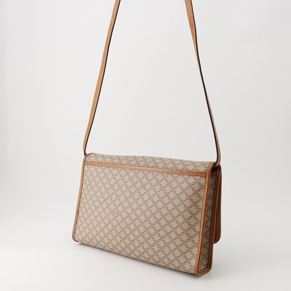 CELINE マカダム柄 ショルダー ベージュ/ブラウン PVC Leather