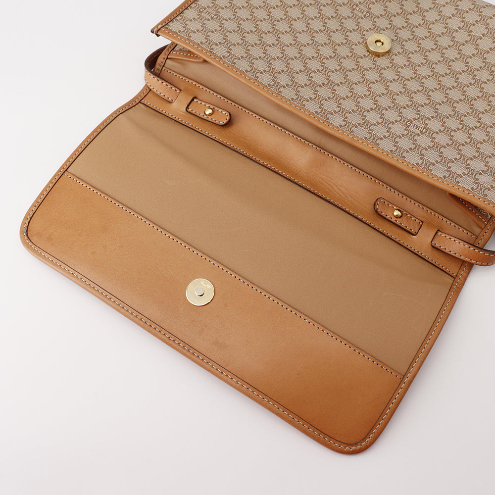 CELINE マカダム柄 ショルダー ベージュ/ブラウン PVC Leather