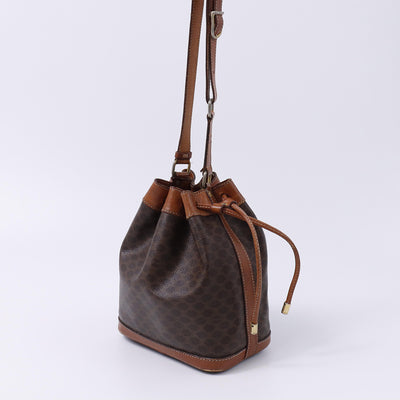 CELINE マカダム柄 巾着 ショルダーバッグ ポーチ付 ブラウン PVC