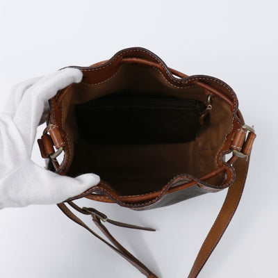 CELINE マカダム柄 巾着 ショルダーバッグ ポーチ付 ブラウン PVC