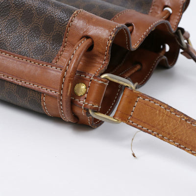 CELINE マカダム柄 巾着 ショルダーバッグ ポーチ付 ブラウン PVC