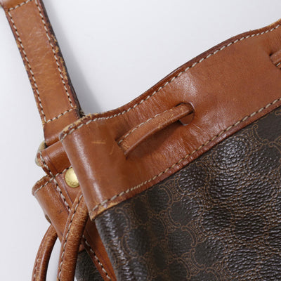 CELINE マカダム柄 巾着 ショルダーバッグ ポーチ付 ブラウン PVC