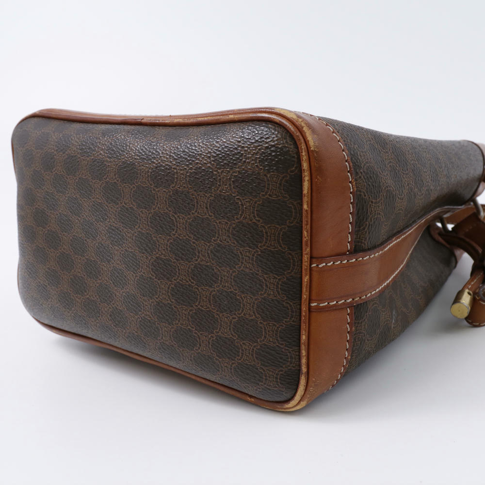 CELINE マカダム柄 巾着 ショルダーバッグ ポーチ付 ブラウン PVC