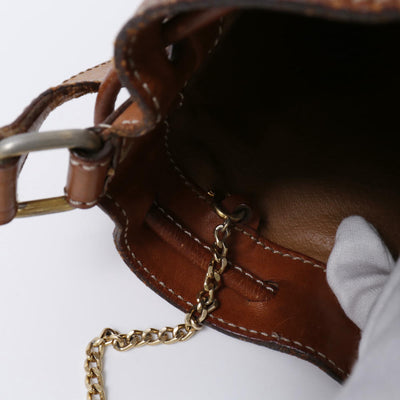 CELINE マカダム柄 巾着 ショルダーバッグ ポーチ付 ブラウン PVC