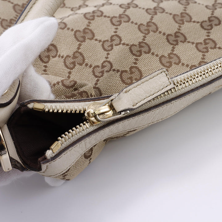 GUCCI GGキャンバス ワンショルダーバッグ 白/ブラウン 153025 Canvas