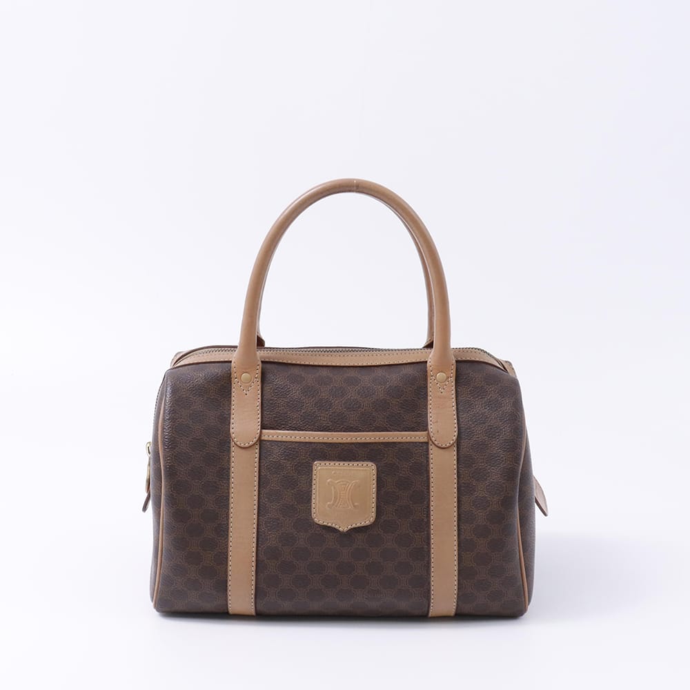 CELINE マカダム ミニボストンバッグ ブラウン PVC Leather