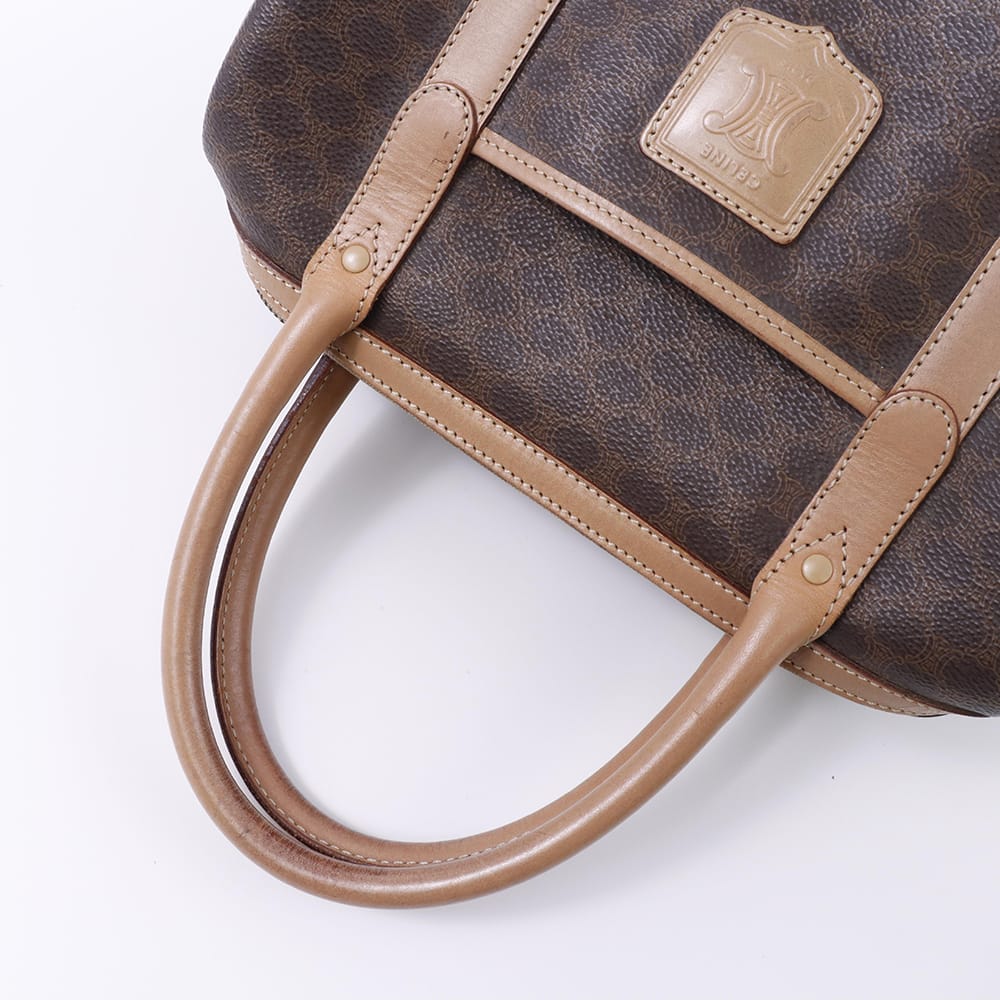 CELINE マカダム ミニボストンバッグ ブラウン PVC Leather