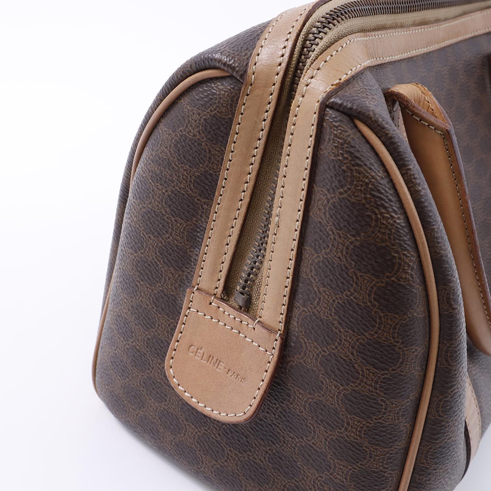 CELINE マカダム ミニボストンバッグ ブラウン PVC Leather