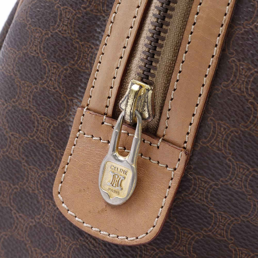 CELINE マカダム ミニボストンバッグ ブラウン PVC Leather