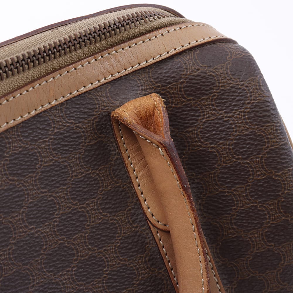 CELINE マカダム ミニボストンバッグ ブラウン PVC Leather