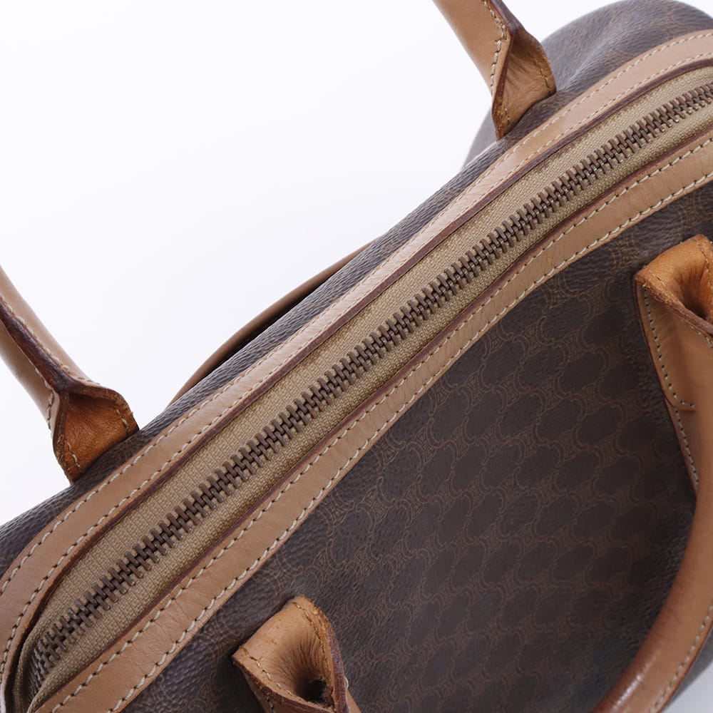 CELINE マカダム ミニボストンバッグ ブラウン PVC Leather