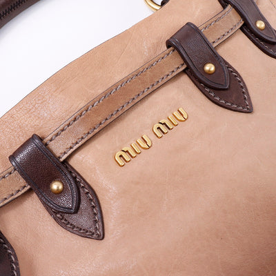 MIUMIU 2WAYトートバッグ ベージュ/ブラウン Leather