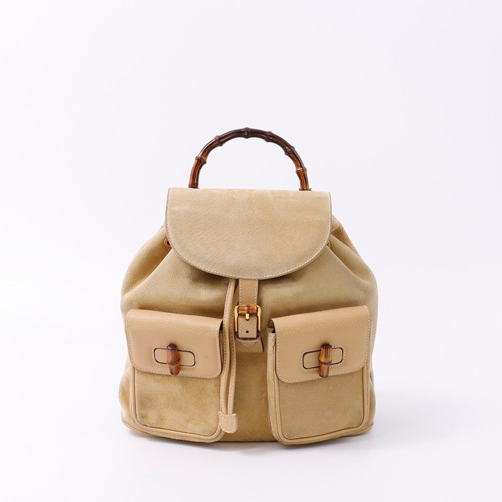 GUCCI バンブー バックパック ベージュ 003 2058 0016 Suede leather
