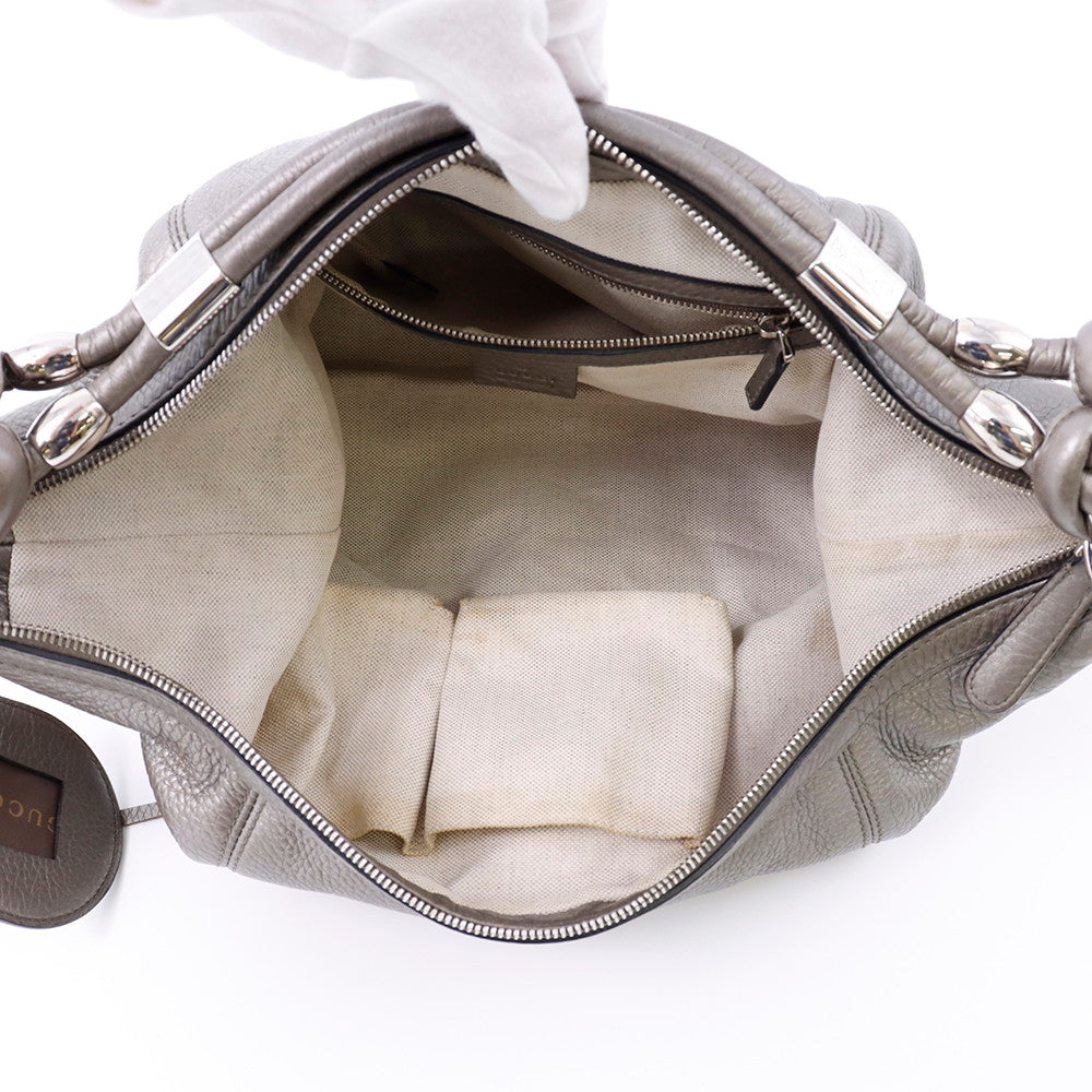 GUCCI フリンジ ショルダーバッグ グレー 240261 Leather