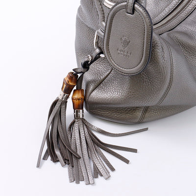 GUCCI フリンジ ショルダーバッグ グレー 240261 Leather
