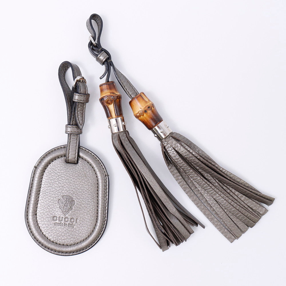 GUCCI フリンジ ショルダーバッグ グレー 240261 Leather