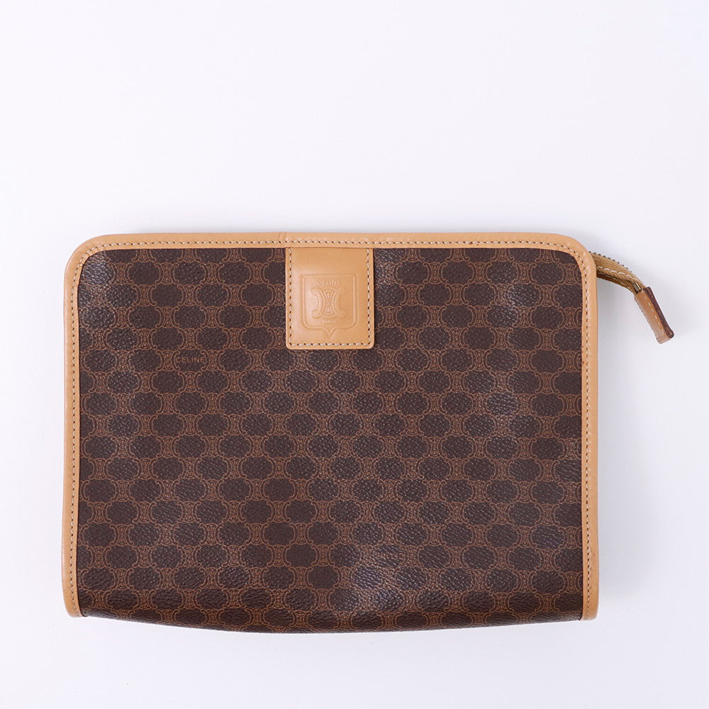 CELINE マカダム クラッチバッグ ブラウン PVC Leather