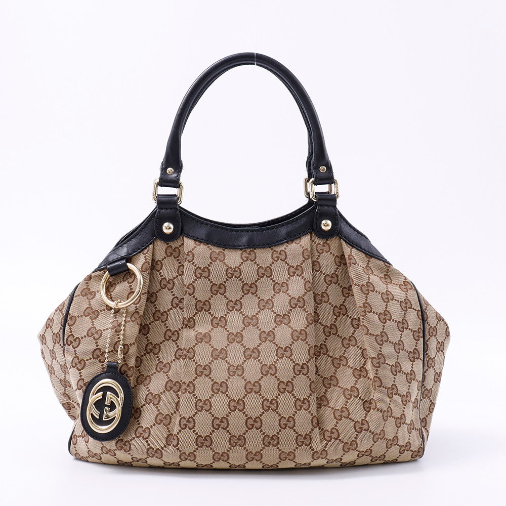 GUCCI GGキャンバス スーキー ハンドバッグ ベージュ/黒 211944 Canvas Leather