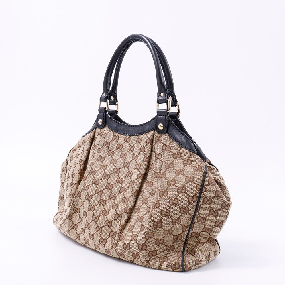 GUCCI GGキャンバス スーキー ハンドバッグ ベージュ/黒 211944 Canvas Leather