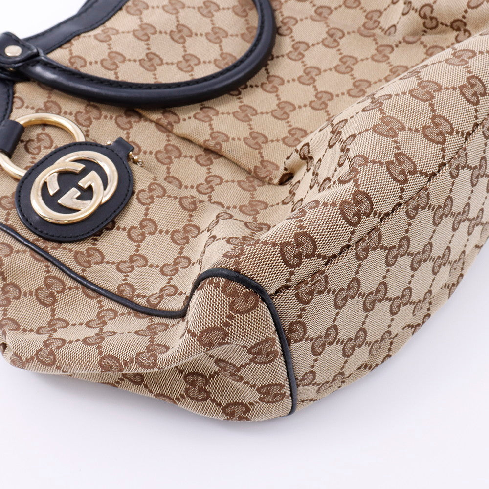 GUCCI GGキャンバス スーキー ハンドバッグ ベージュ/黒 211944 Canvas Leather