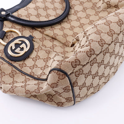 GUCCI GGキャンバス スーキー ハンドバッグ ベージュ/黒 211944 Canvas Leather