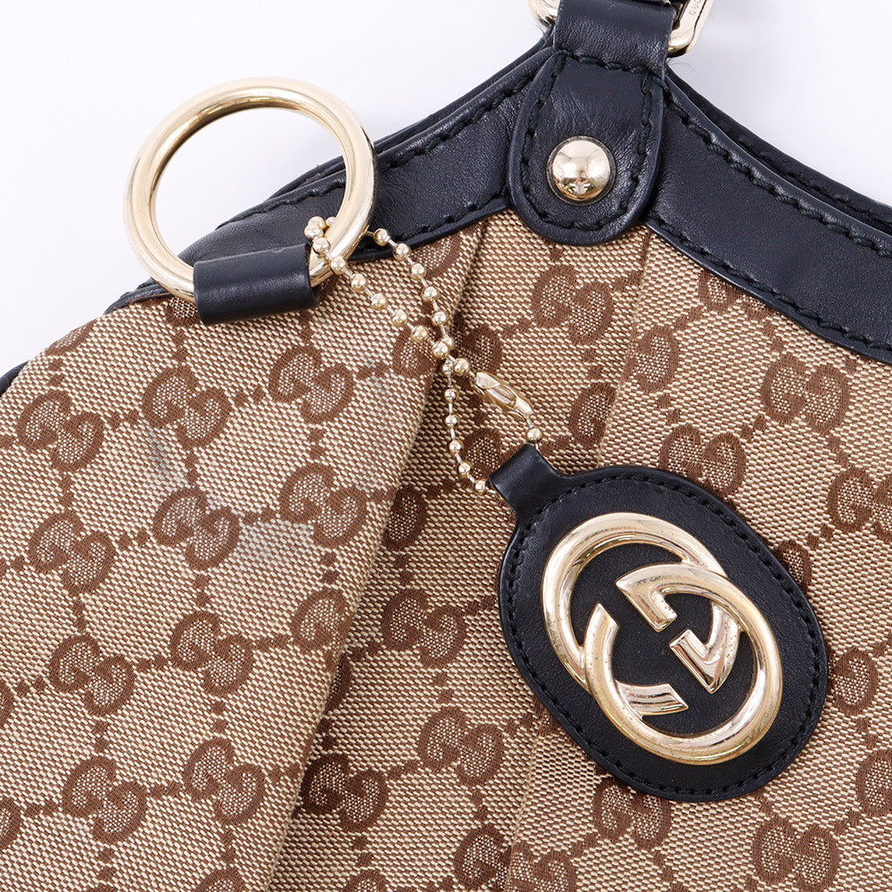 GUCCI GGキャンバス スーキー ハンドバッグ ベージュ/黒 211944 Canvas Leather