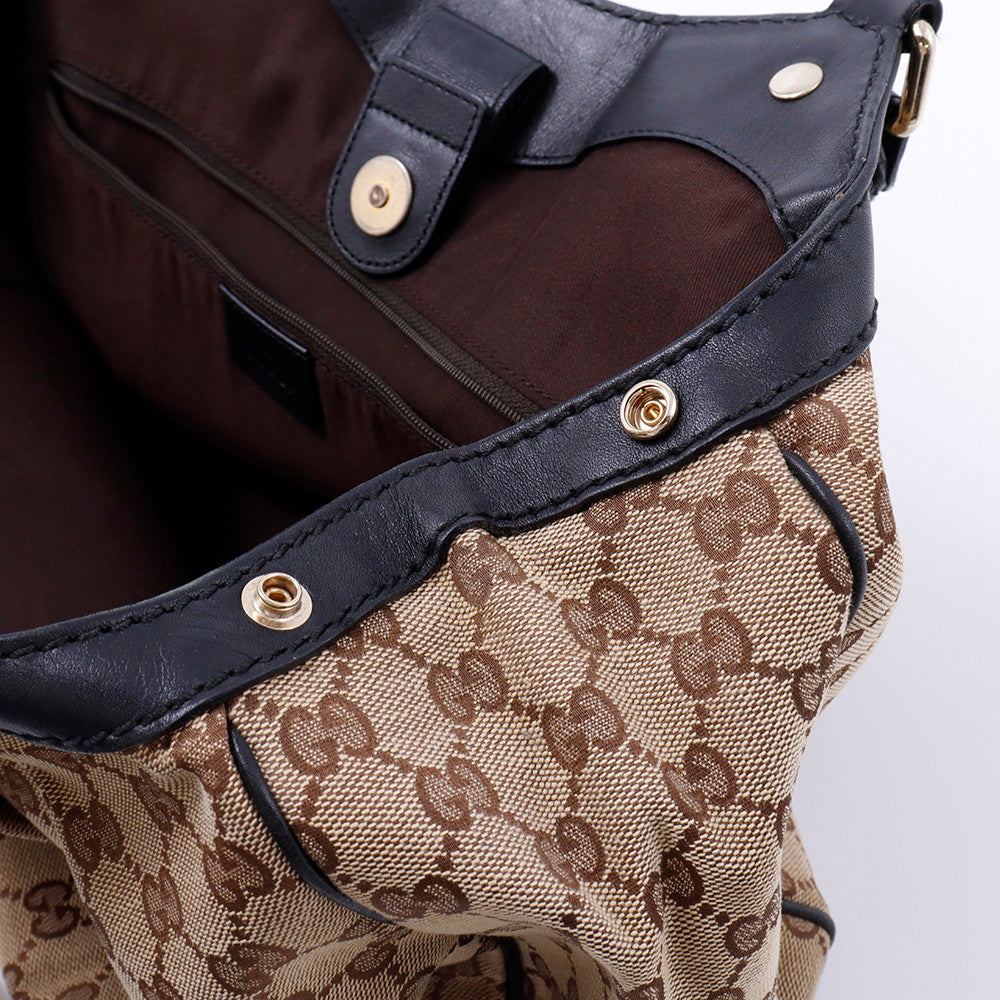 GUCCI GGキャンバス スーキー ハンドバッグ ベージュ/黒 211944 Canvas Leather