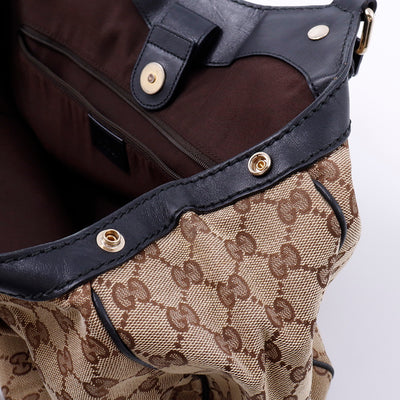 GUCCI GGキャンバス スーキー ハンドバッグ ベージュ/黒 211944 Canvas Leather