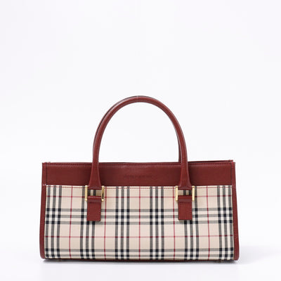 BURBERRY ハンドバッグ ボルドー/ベージュ Canvas Leather