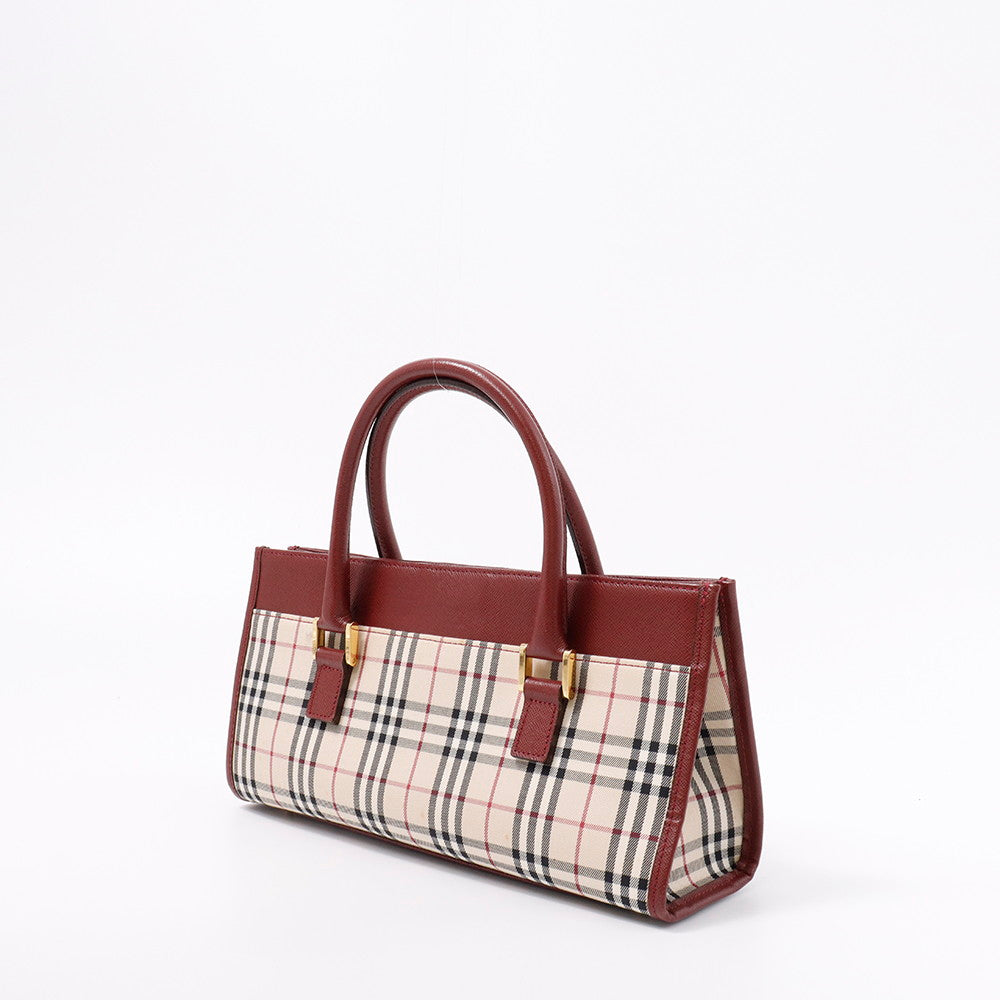BURBERRY ハンドバッグ ボルドー/ベージュ Canvas Leather