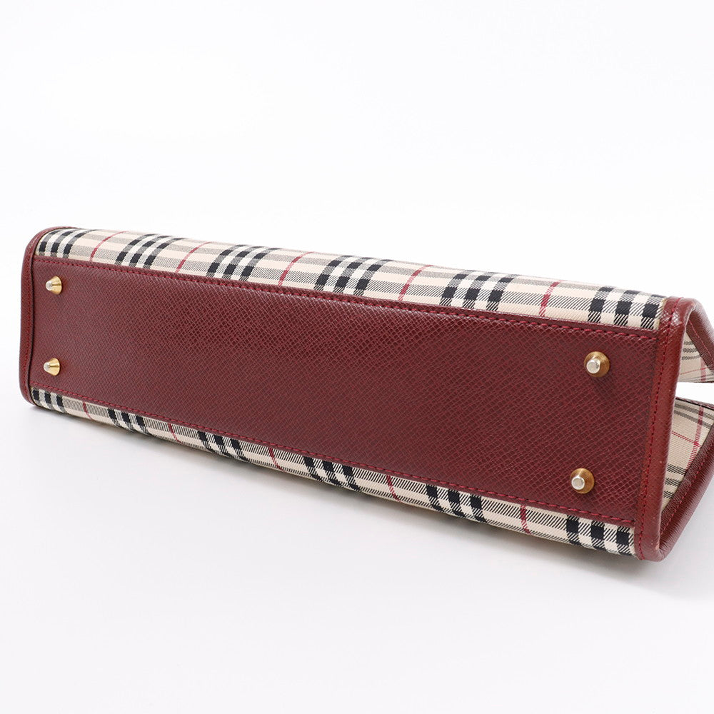 BURBERRY ハンドバッグ ボルドー/ベージュ Canvas Leather