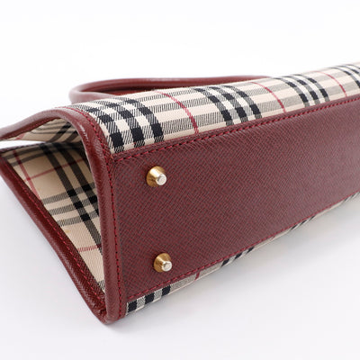 BURBERRY ハンドバッグ ボルドー/ベージュ Canvas Leather