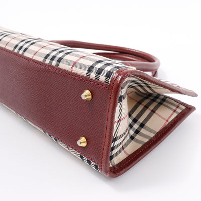 BURBERRY ハンドバッグ ボルドー/ベージュ Canvas Leather