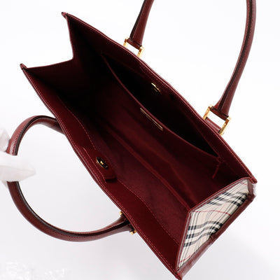 BURBERRY ハンドバッグ ボルドー/ベージュ Canvas Leather