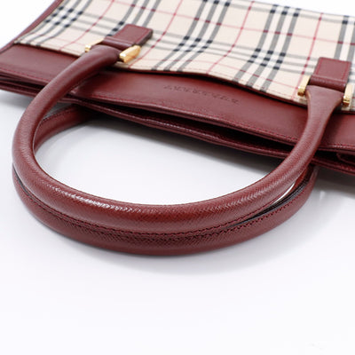 BURBERRY ハンドバッグ ボルドー/ベージュ Canvas Leather