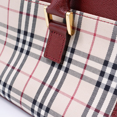 BURBERRY ハンドバッグ ボルドー/ベージュ Canvas Leather