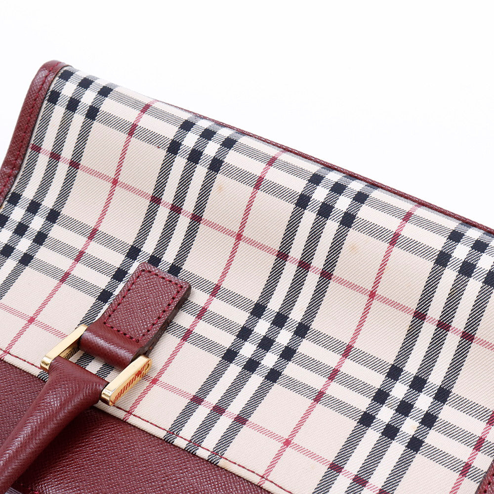 BURBERRY ハンドバッグ ボルドー/ベージュ Canvas Leather