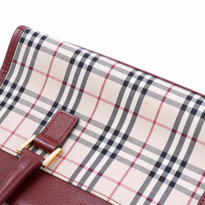 BURBERRY ハンドバッグ ボルドー/ベージュ Canvas Leather