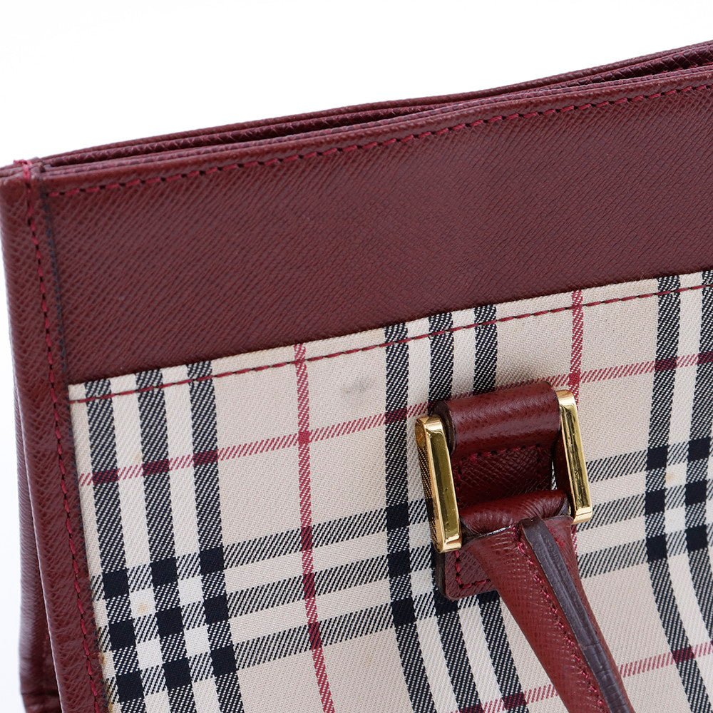 BURBERRY ハンドバッグ ボルドー/ベージュ Canvas Leather
