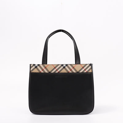 BURBERRY トートバッグ 黒/ベージュ Leather Canvas