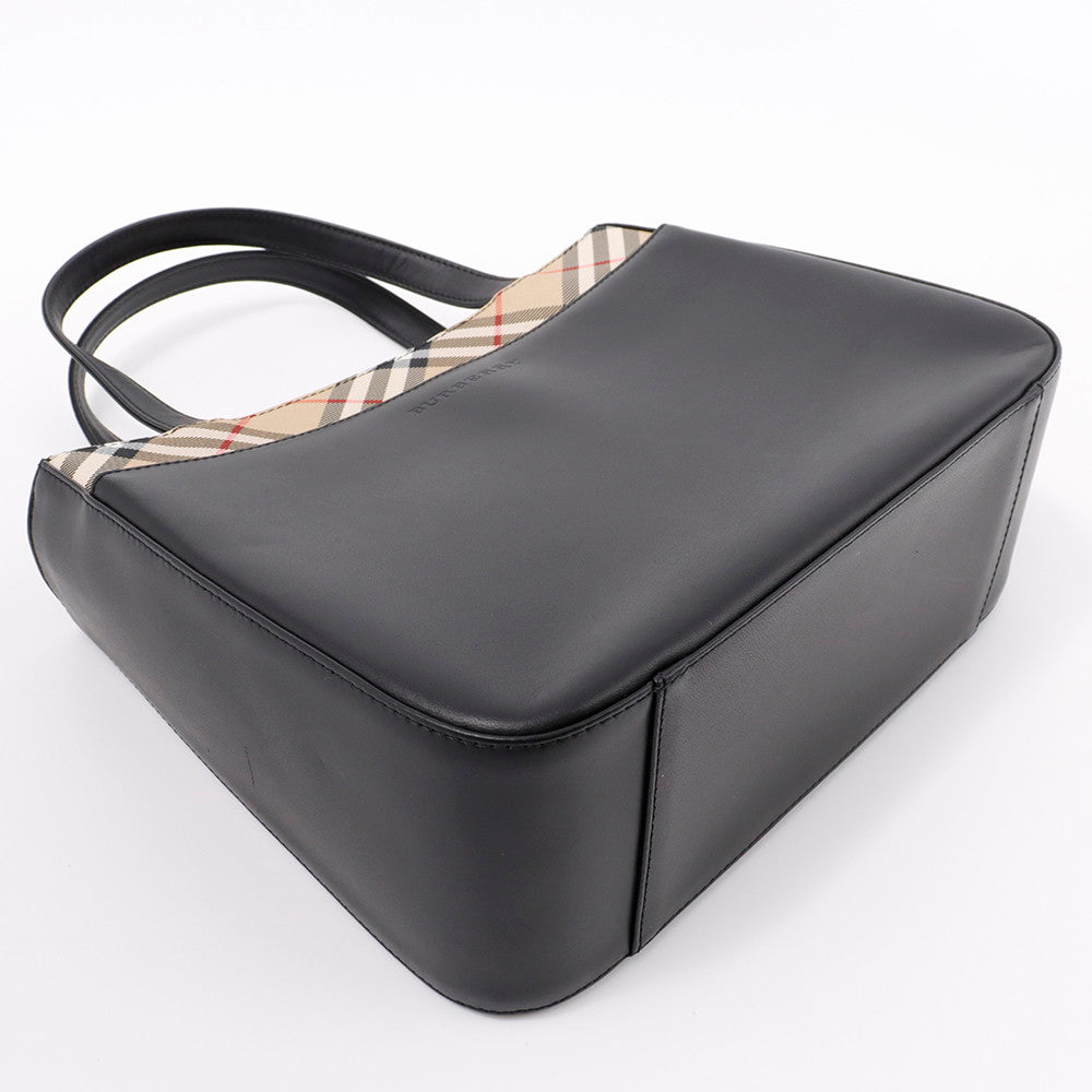 BURBERRY トートバッグ 黒/ベージュ Leather Canvas