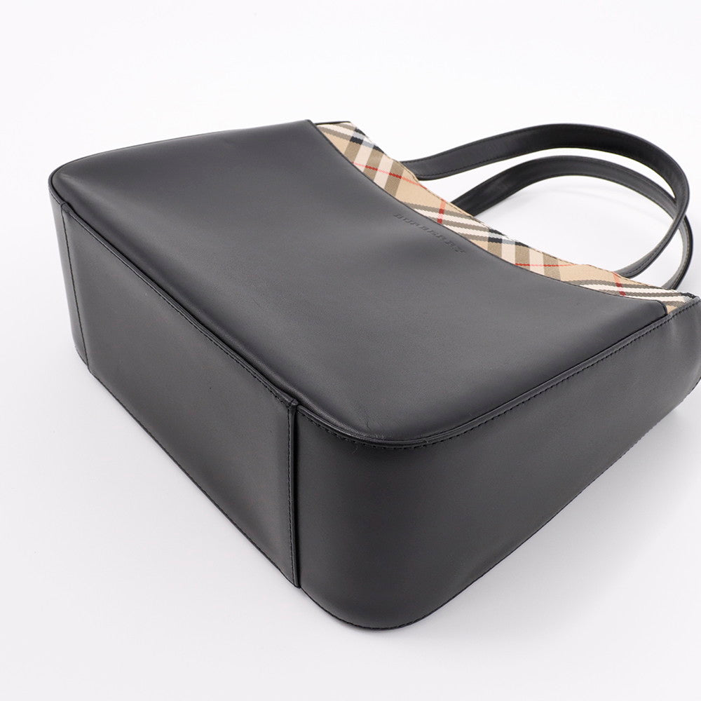 BURBERRY トートバッグ 黒/ベージュ Leather Canvas