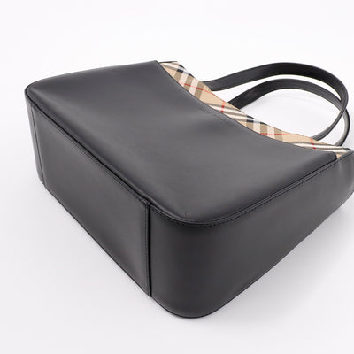 BURBERRY トートバッグ 黒/ベージュ Leather Canvas