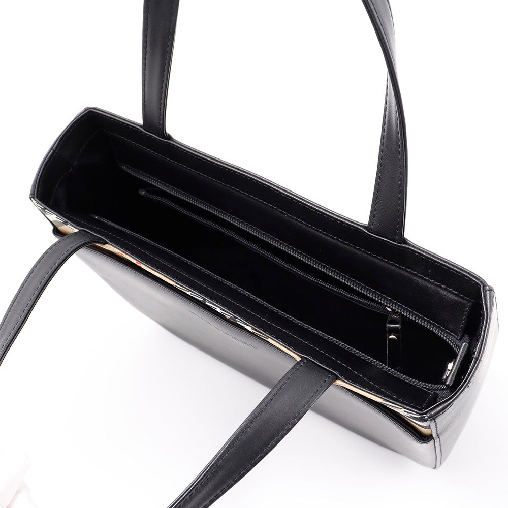 BURBERRY トートバッグ 黒/ベージュ Leather Canvas