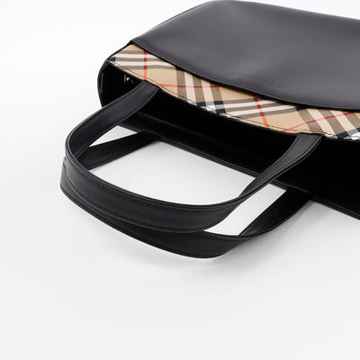 BURBERRY トートバッグ 黒/ベージュ Leather Canvas