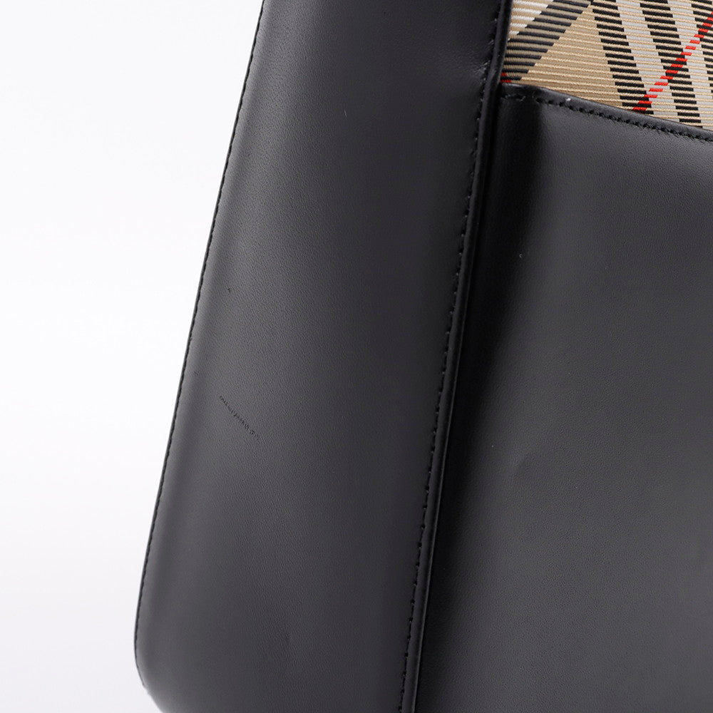 BURBERRY トートバッグ 黒/ベージュ Leather Canvas
