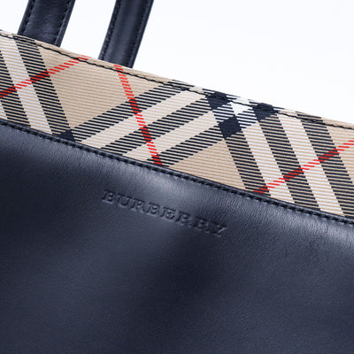 BURBERRY トートバッグ 黒/ベージュ Leather Canvas